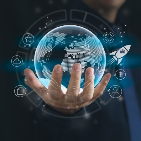 vecteezy businessman holding global network connection on social 11386279